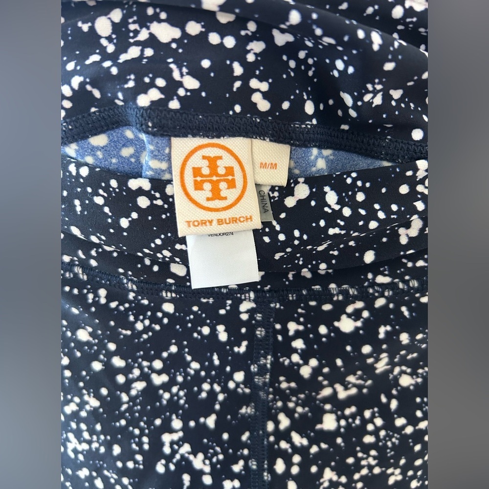 TORY BURCH CONFETTI NAVY BLUE/WHITE YOGA LEGGINGS Sz.M. LIGHT COMPRESSION - Picture 5 of 8
